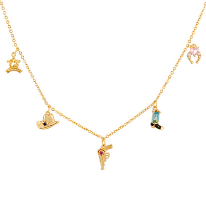 Collar Dorado Charms Pistola Chapa de Oro
