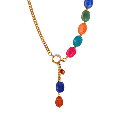 Collar Dorado Cuentas Colores Acero Titanio