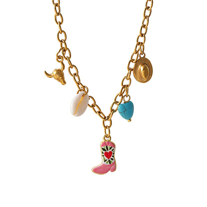 Collar Dorado Charms Bota Rosa Acero Titanio