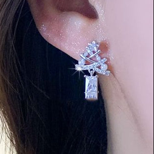 Aretes Plateados Arbol Navidad de Plata y Zirconias
