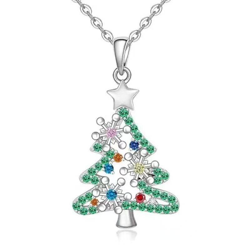 Collar Plateado Arbol Navidad Zirconias