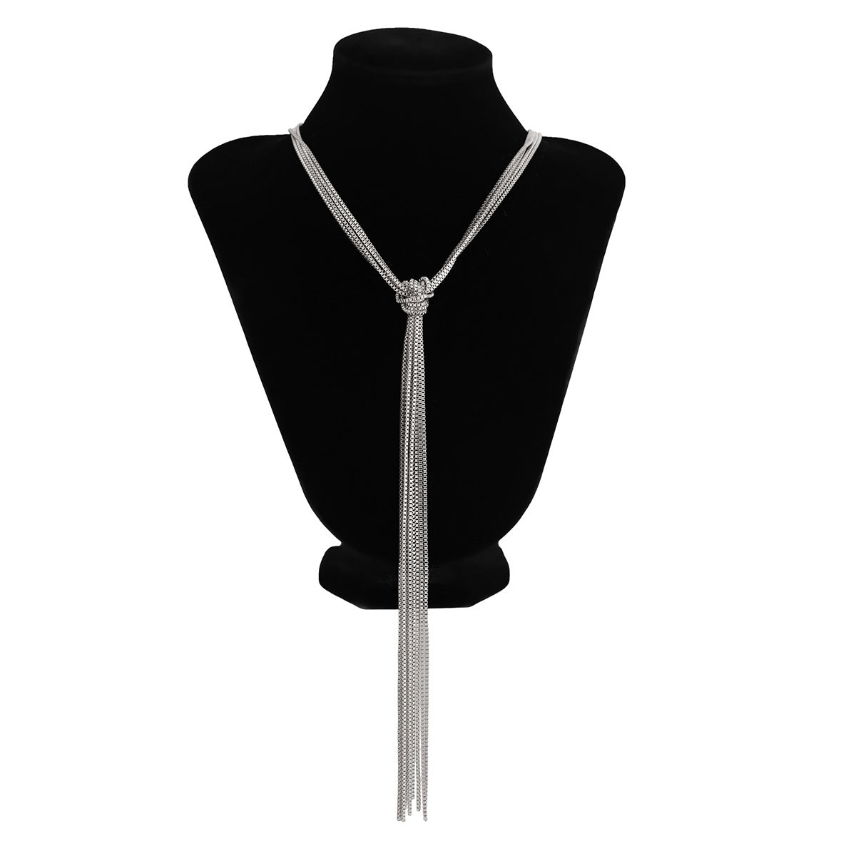 Collar Plateado de Flecos Largo