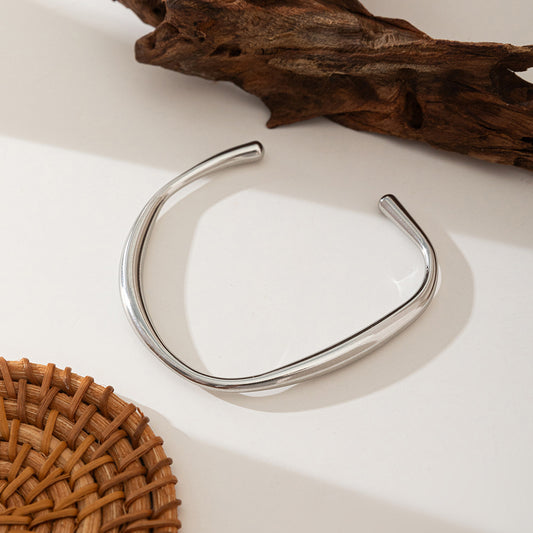 Pulsera Plateada Irregular Abierta Acero Inoxidable  2G4