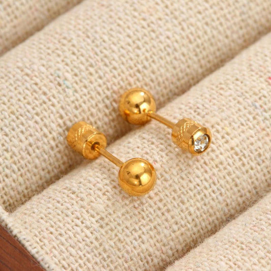 Aretes Dorados Bolita Doble Vista Acero Inoxidable  R31