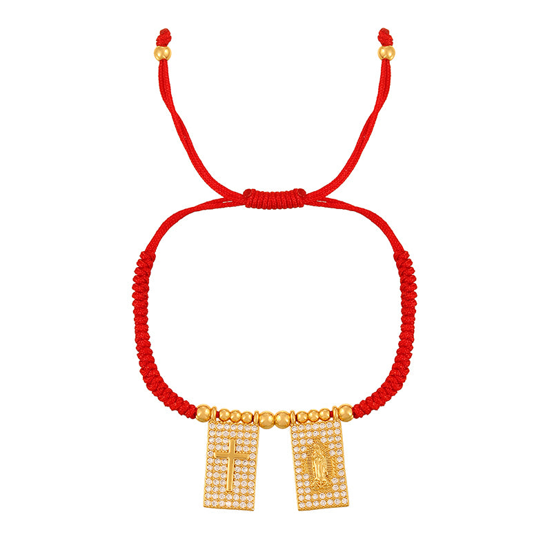 Pulsera Hilo Escapulario Chapa de Oro 3H1