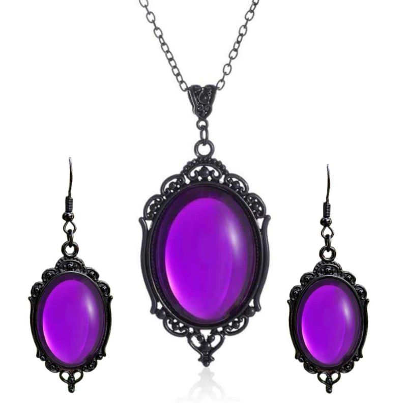 Collar y Aretes Cristal Gotico Purpura