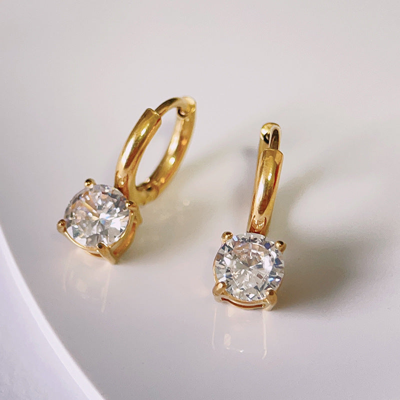 Aretes Arracada Dorada Zirconia Blanca Acero Inoxidable 1B8