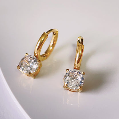 Aretes Arracada Dorada Zirconia Blanca Acero Inoxidable 1B8