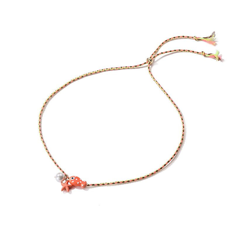 Collar de Hilo Pez y Estrella Naranja 3j8