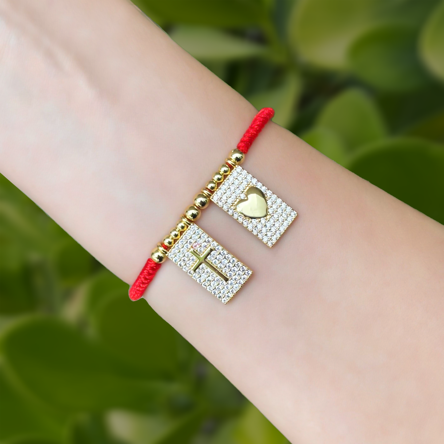 Pulsera Hilo Escapulario Chapa de Oro 3H4