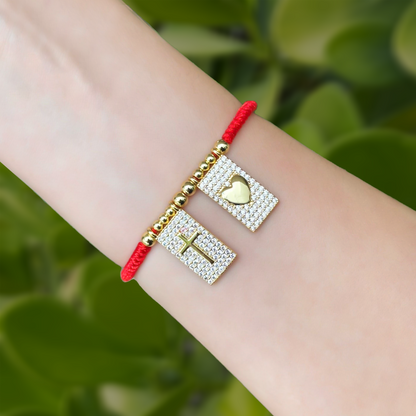 Pulsera Hilo Escapulario Chapa de Oro 3H4