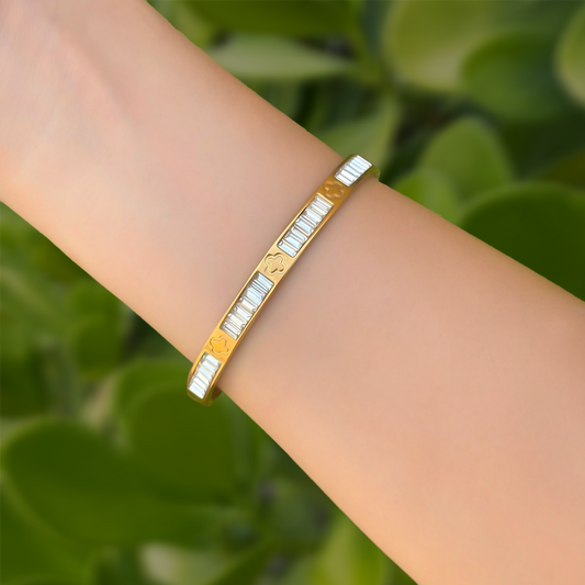 Pulsera Dorada Dura con Zirconias Acero Inoxidable 1H8