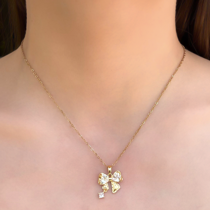 Collar Dorado de Lacito con Zirconias Acero Inoxidable 2C1