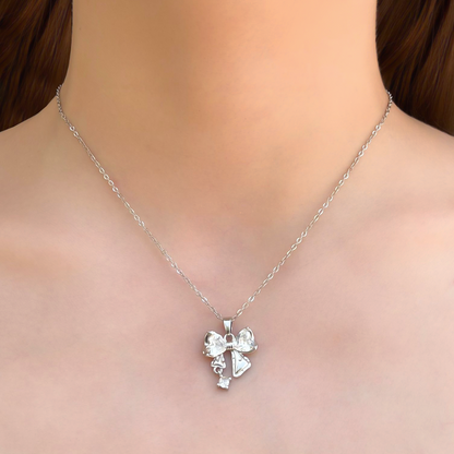 Collar Plateado de Lacito con Zirconias Acero Inoxidable 2E5