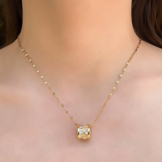 Collar Dorado Roll de Zirconias Acero Inoxidable 2E1