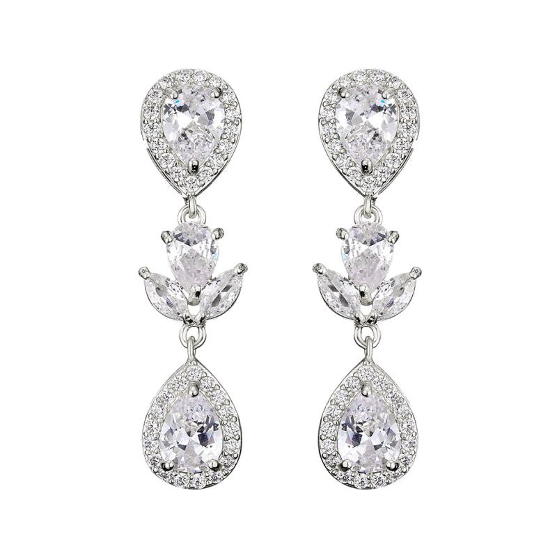 Aretes Largos Zirconia Blanca Chapa de Oro 1W1