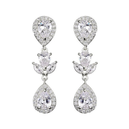 Aretes Largos Zirconia Blanca Chapa de Oro 1W1