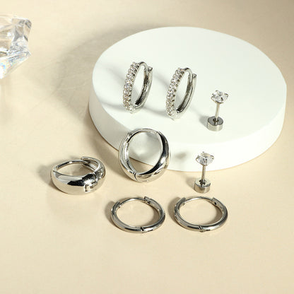 Set Piercings Arracadas Plateadas 8 Piezas Acero Inoxidable