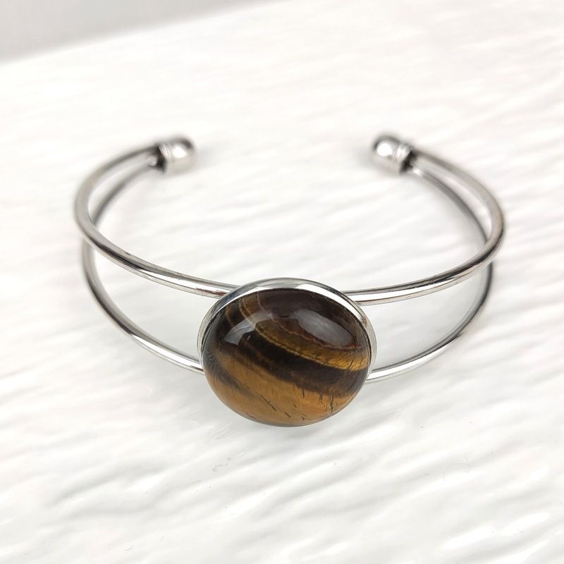 Pulsera Plateada Piedra Cafe Ajustable