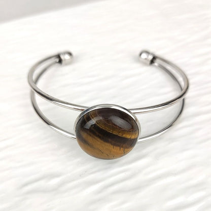 Pulsera Plateada Piedra Cafe Ajustable