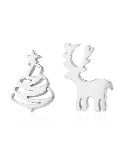 Aretes Mini Plateados Navidad Acero Inoxidable Ve1