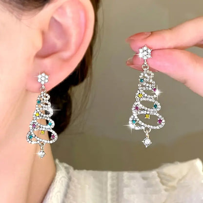 Aretes Arbol de Navidad Plateado Brillante 3H2