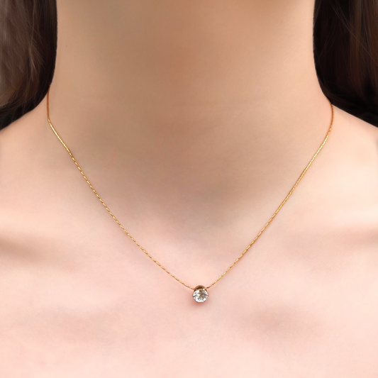 Collar Dorado con Zirconia Acero Inoxidable 1N1