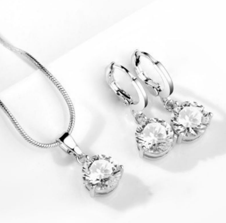 Collar y Aretes Cristal Chapa de Oro  C622