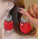 Aretes Petalos Elegantes Rojo  2i7