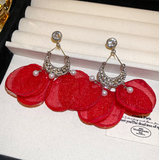 Aretes Petalos Elegantes Rojo  2i7