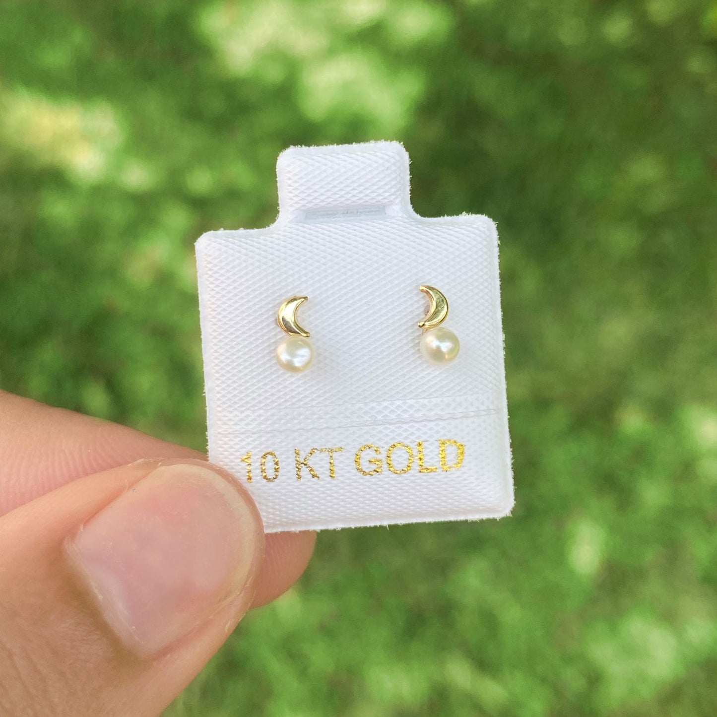 Broqueles Oro 10K Luna Perla AZ424
