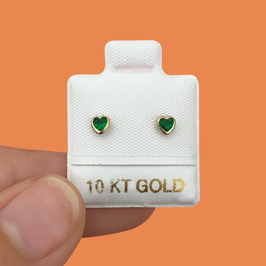 Broqueles Oro 10K Corazón Verde AZ345