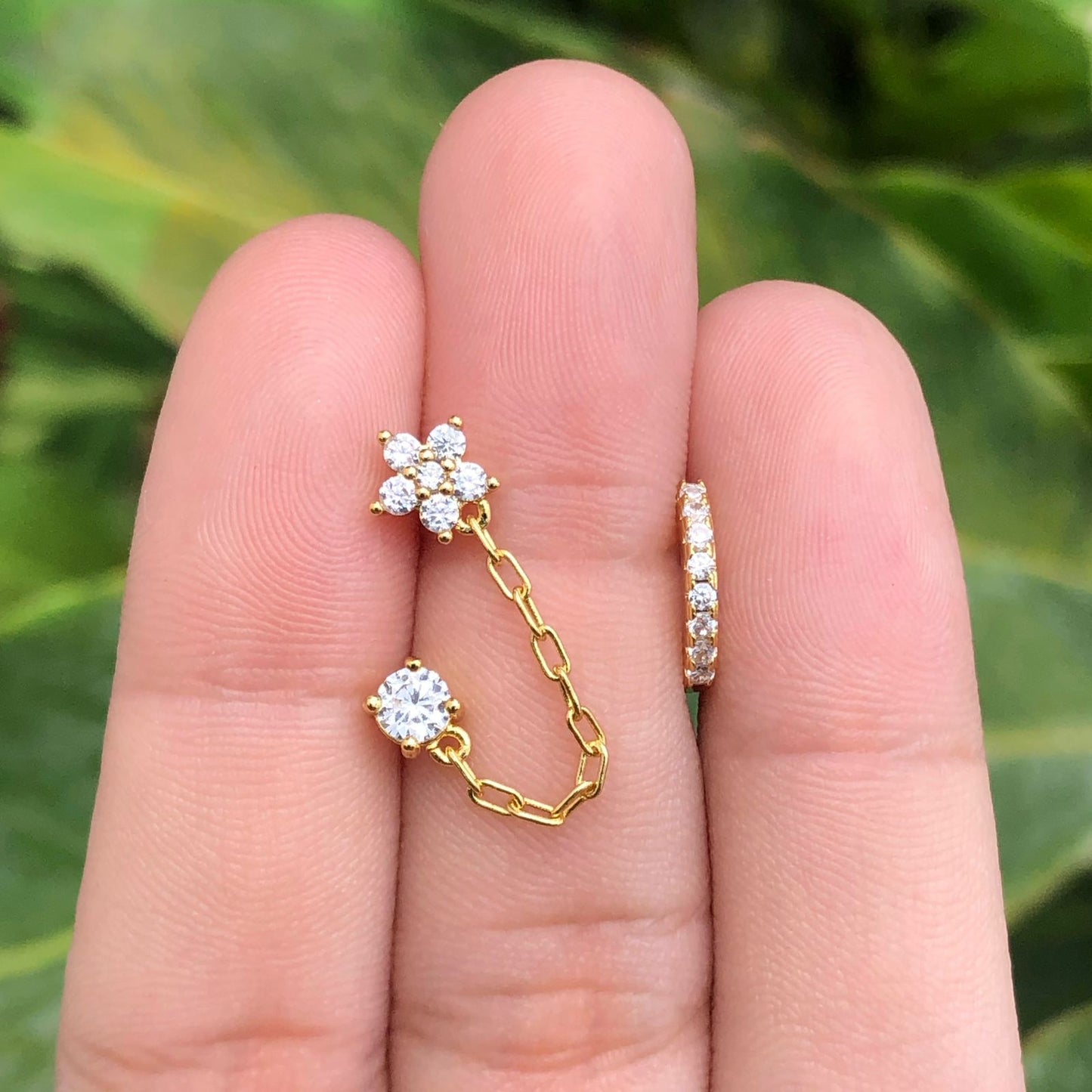 Aretes Set Zirconias Chapa de Oro Az42