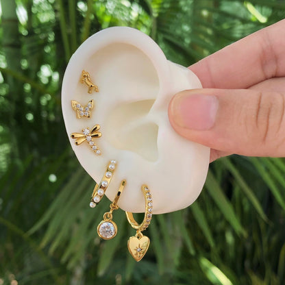 Aretes Arracada Brillante  Chapa de Oro Az287