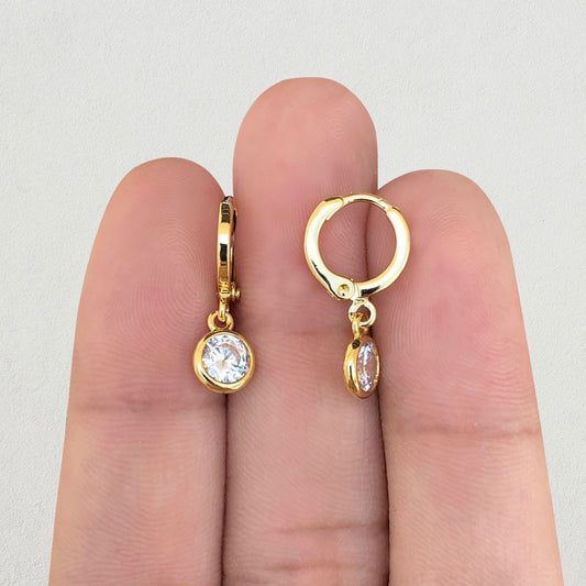 Aretes Arracada Brillante  Chapa de Oro Az287