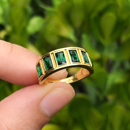 Anillo Cristal Color Esmeralda Ajustable Chapa de Oro