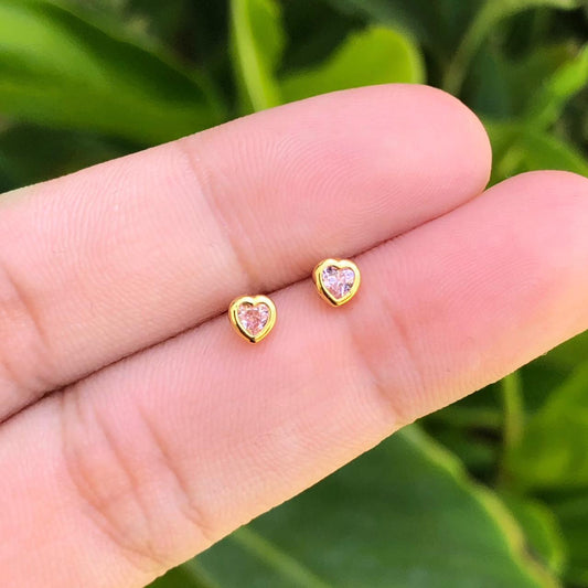 Aretes Corazon Rosa  Chapa de Oro Az63