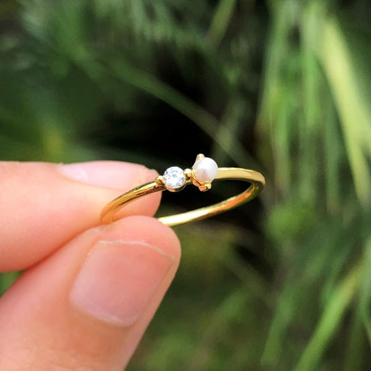 Anillo Perla Chapa de Oro