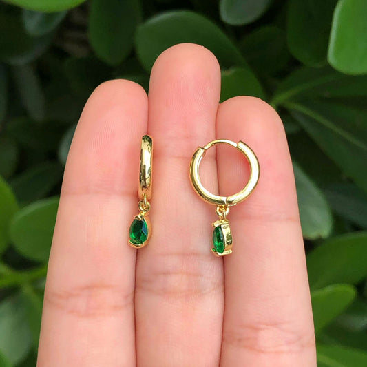 Aretes Arracada Zirconia Verde Chapa de Oro Az16