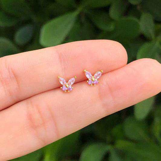 Aretes Mariposa Rosa Chapa de Oro AZ153