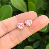 Aretes Corazon Rosa Chapa de Oro AZ45