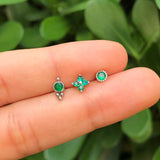 Set 3pz Piercings Plateado Verde Acero Inox  Az344