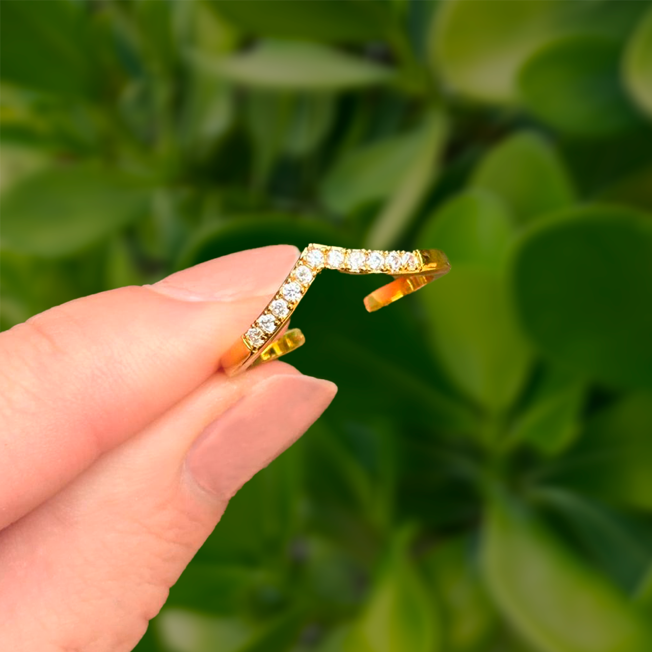 Anillo Pico Dorado Zirconias Ajustable Chapa de Oro Az171