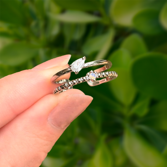 Anillo Plateado Doble Zirconia Ajustable Chapa de Oro Az160