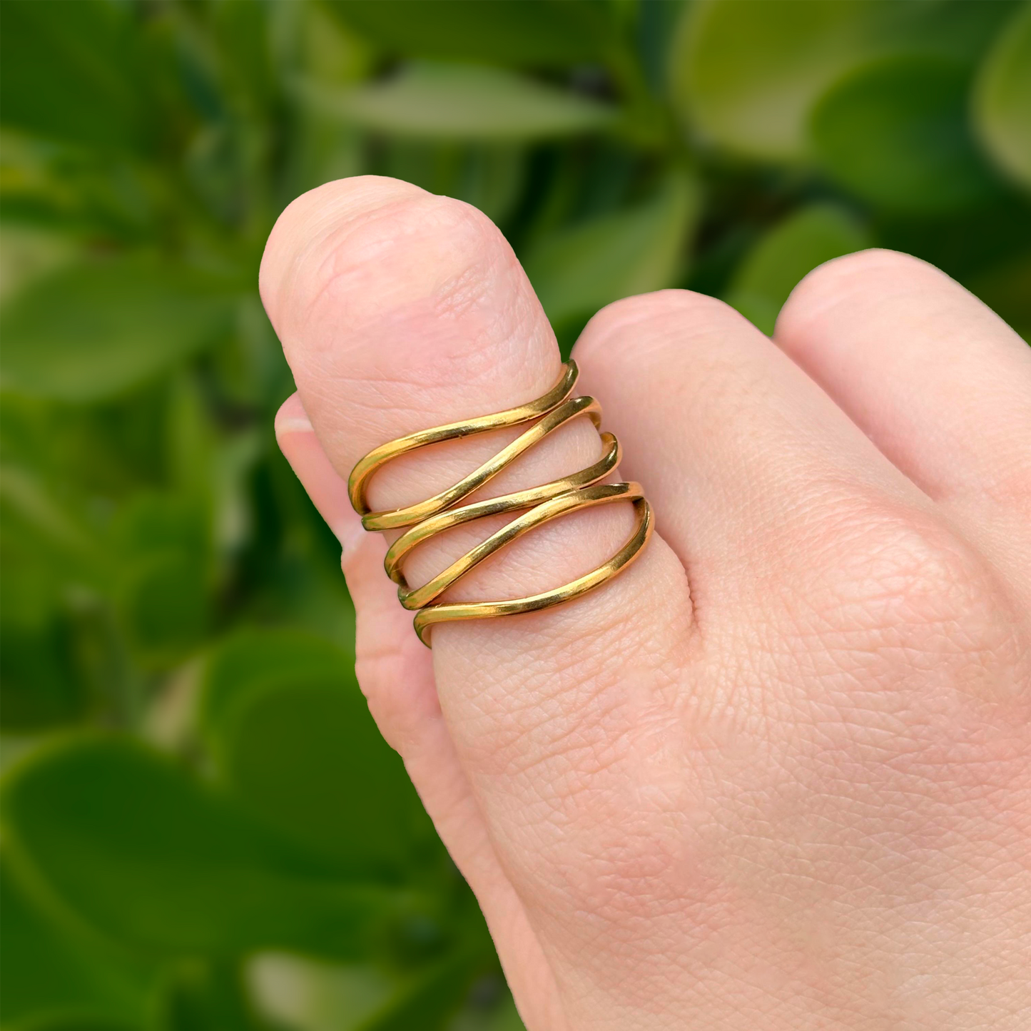 Anillo Irregular Dorado Ajustable Acero Inoxidable 1M2