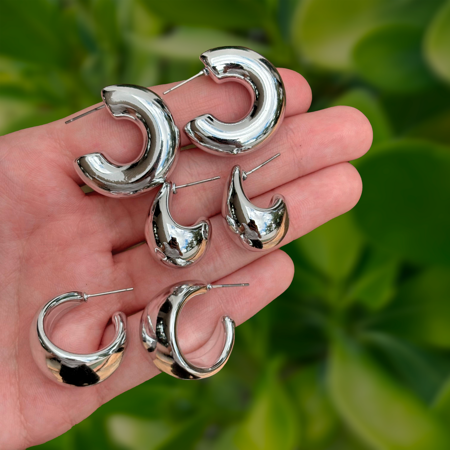 Set Aretes Plateados 3Pares Chunky  1Z6