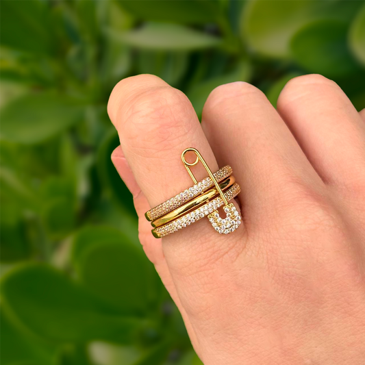 Anillo Dorado Tres en Uno Zirconias T7 Chapa de Oro  Ve2