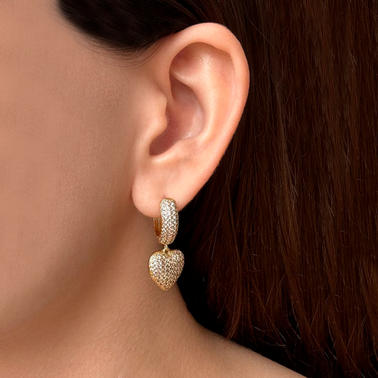 Aretes Corazón Brillante Zirconias Chapa de Oro  2L5