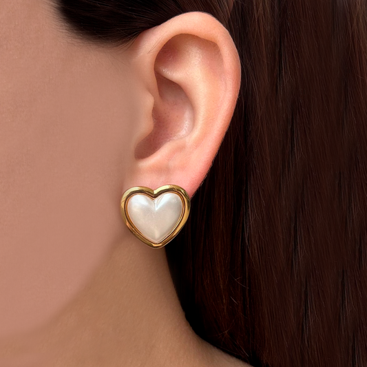 Aretes Corazón Blanco Acero Inoxidable