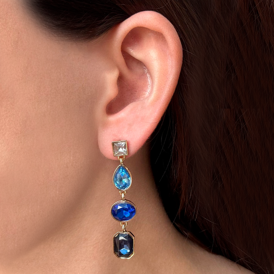 Aretes Dorados Piedras Azules Largos 2B7